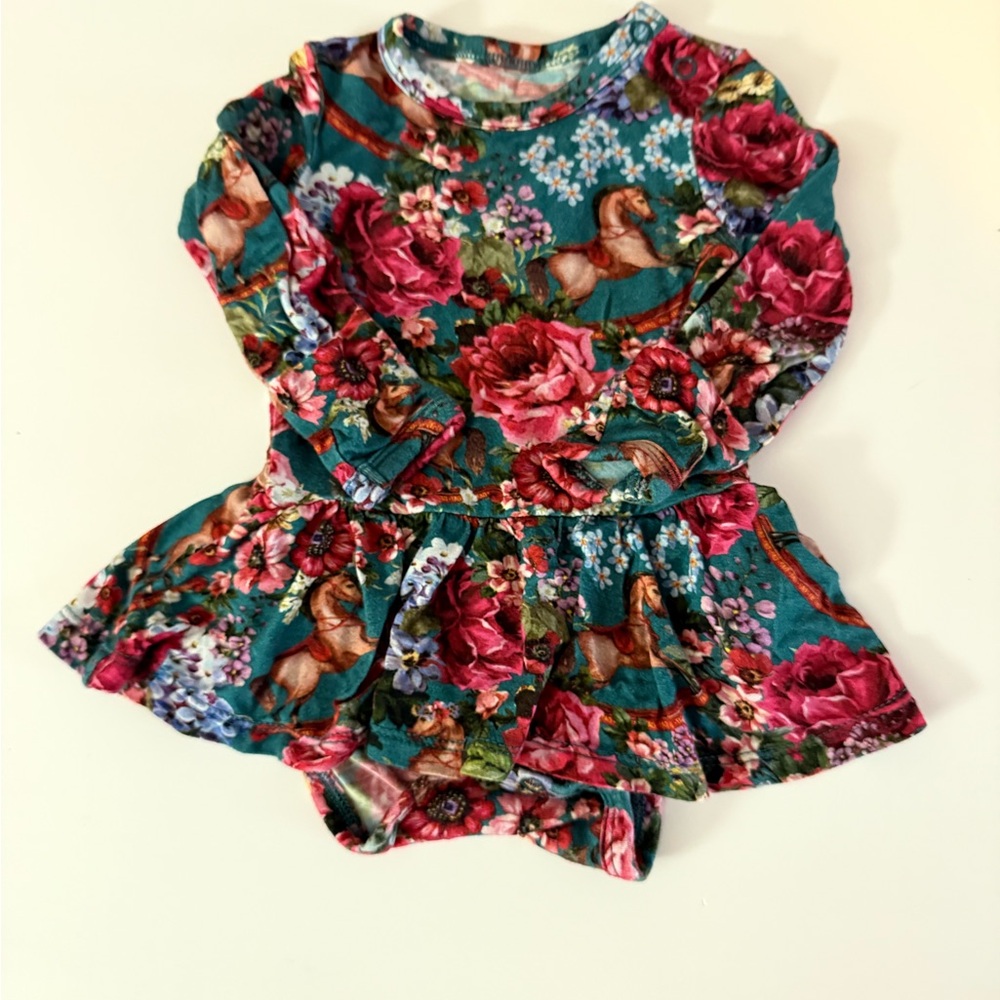 Posh Peanut Teal Floral Baby Dress